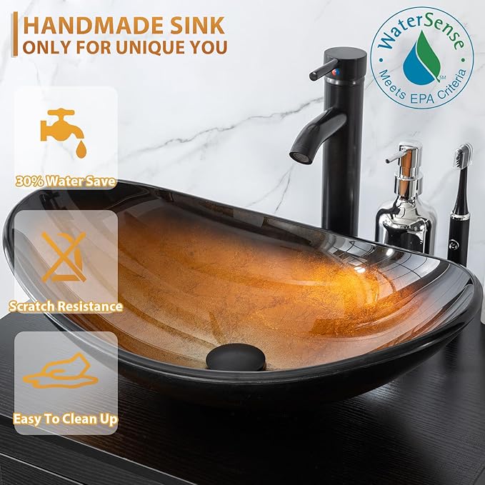 eclife 72" Modern Bathroom Vanity Sink Combo Freestanding Cabinet with Small Side Cabinet, Brown Boat Glass Vessel Sink, Water Save Faucet, Drain (White+A29BR)