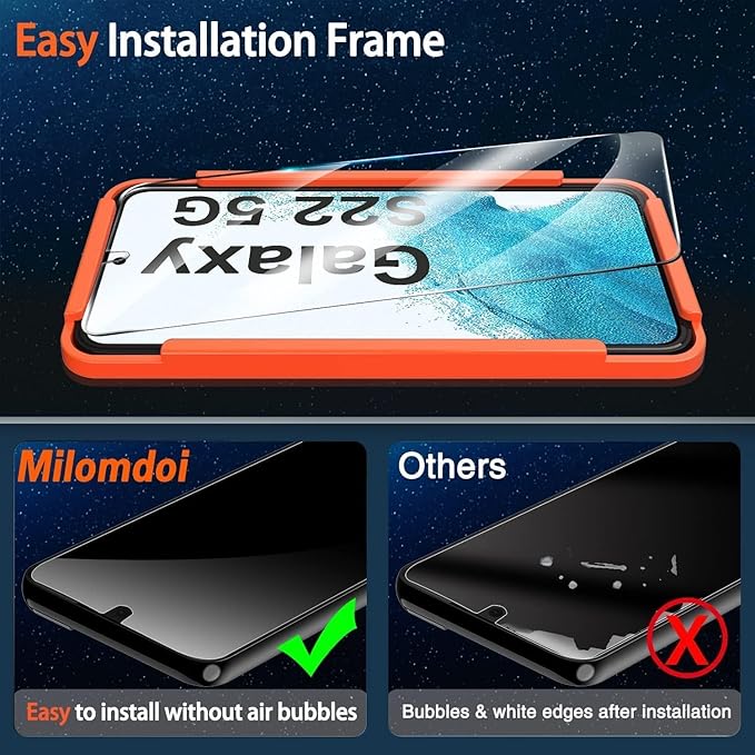 Milomdoi Designed for Samsung Galaxy S22 5G Screen Protector, 3 Pack Tempered Glass with 2 Pack Camera Lens Protector, Fingerprint suitable, Installation Frame, Case Friendly, Bubble Free, 5 Pack