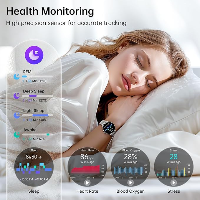 Smart Watch for Women, 1.27" AMOLED Screen Smartwatch with Answer/Make Call for iPhone/Android/Samsung, Fitness Tracker with 120+ Sport Modes, Heart Rate/Sleep/Health Monitor, IP68 Waterproof, Silver