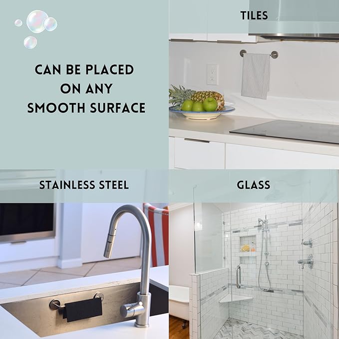 Black Steel Dish Cloth Rail for Kitchen, Towel Holder for All Types of Sinks and Flat Smooth Surfaces