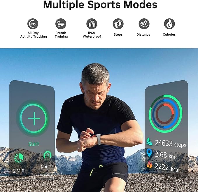 Health Fitness Tracker, Smart Watch with 24/7 Heart Rate and Blood Oxy-gen Monitor, Sleep Tracker with IP68 Waterproof, Activity Tracker Pedometer Step Counter for Women Men (Silver)