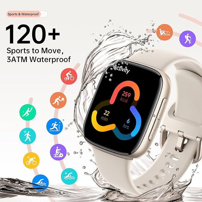 Smart Watch for Women Men, 1.85" HD AMOLED Display, 2 Bands Included, Works with iPhone & Android, 12-Day Battery, 3ATM Waterproof, Bluetooth Call, Health & Fitness Tracker, Beige