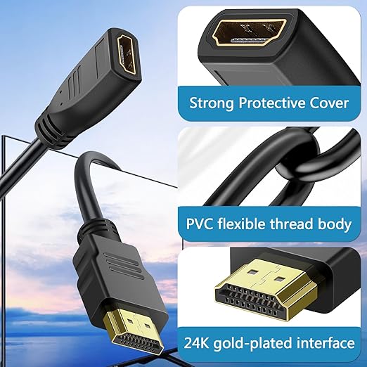 16 Feet HDMI Extender Cable, 2 Pack HDMI Adapter Cable, 1080P Video Cord for HDTV, Monitor, PC, Laptop, Projector