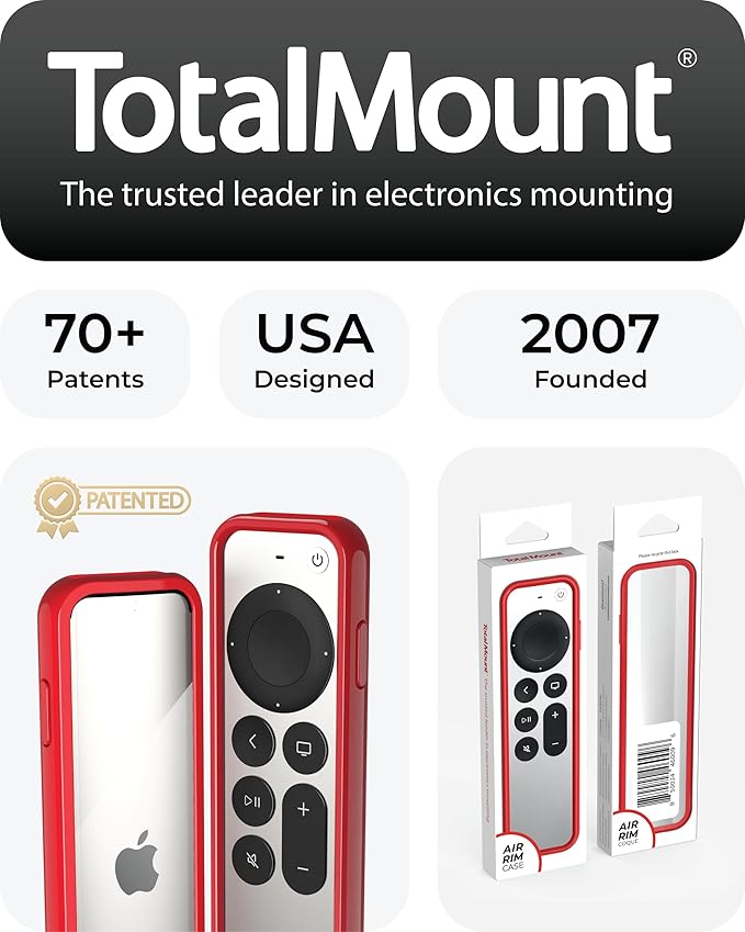 TotalMount Air Rim Case for Apple TV Remotes – Slim, Hybrid Apple TV Remote Case with Ultimate Drop Protection – Red Perimeter Cover & Clear Back