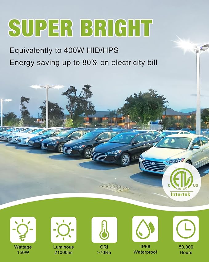YXL LED Parking Lot Shoebox Lights with Dusk to Dawn Sensor, 21000LM 5000K Daylight, Arm Mount, IP65 Waterproof, Area Lights for Parking Lot & Stadium, 3-Pack