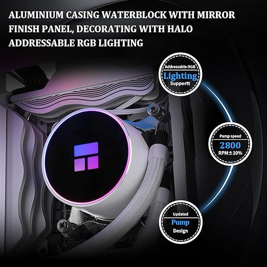 FW 360 Ultra ARGB White CPU Water Cooler,3 PWM Fans Water Cooling System,IPS LCD Screen with 480x480 Resolution,for AM4/AM5&Intel LGA1700,CPU Liquid Cooler,2.44-inch Display