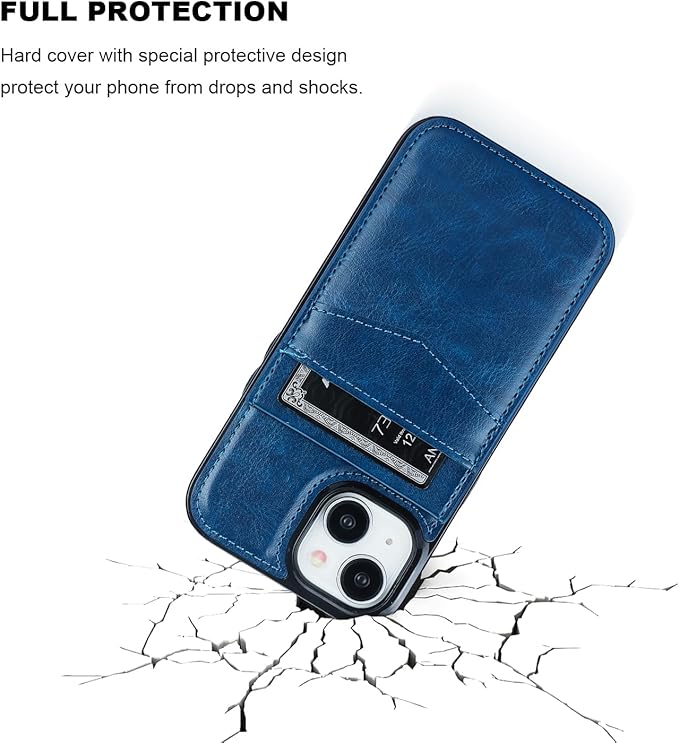 KIHUWEY for iPhone 15 Case Wallet Compatible with MagSafe Wireless Charging, Credit Card Holder, RFID Flip Leather Magnetic Clasp Kickstand Heavy Duty Protective Cover 6.1 Inch (Blue)