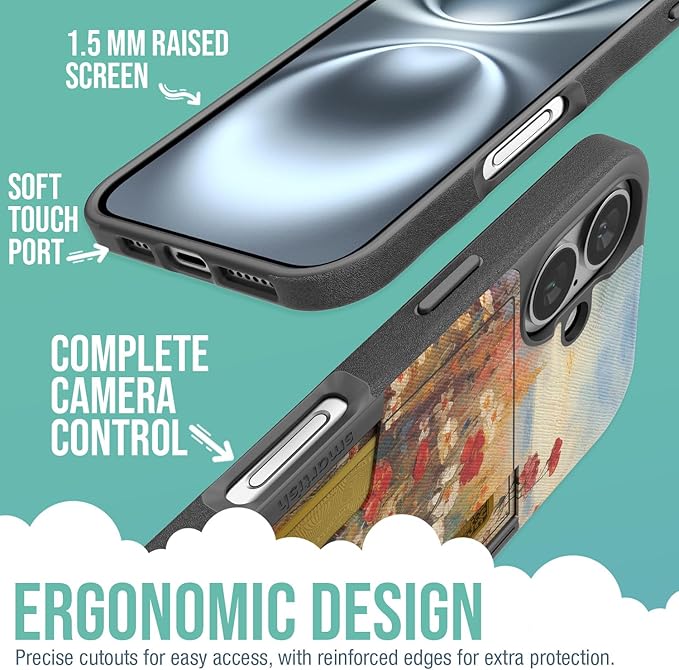 Smartish® iPhone 16 Plus Wallet Case - Wallet Slayer Vol 2 [Slim + Protective] Credit Card Holder w/Kickstand - Drop Tested Hidden Card Slot Cover Compatible w/Apple iPhone 16 Plus - Wildflower Fields