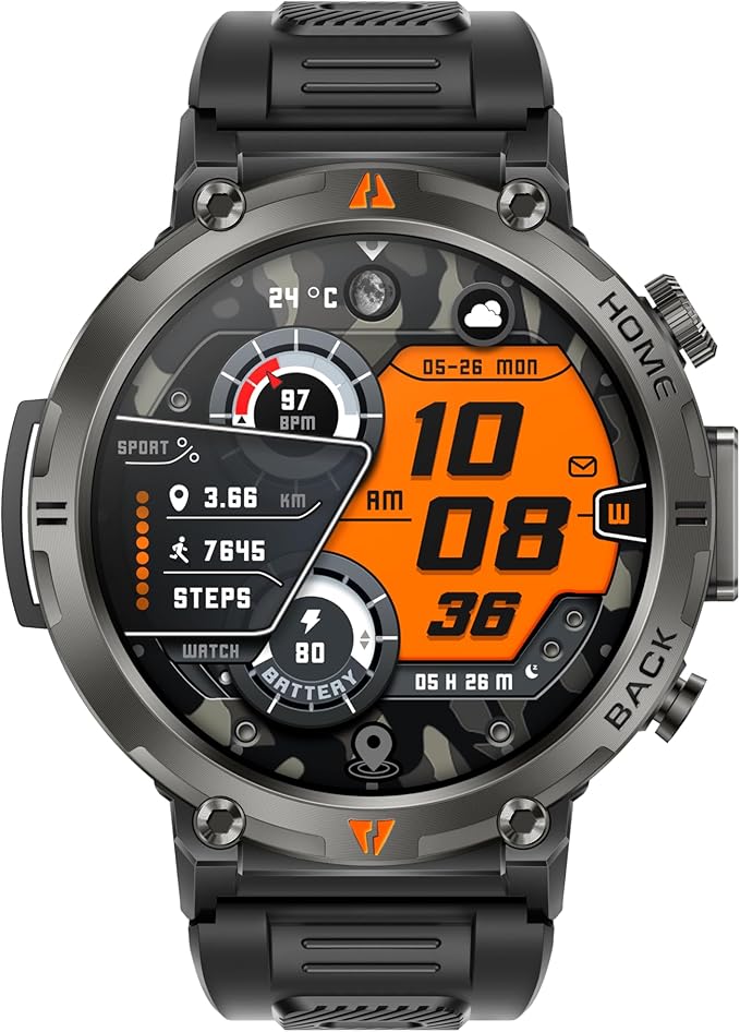 Military Smart Watches for Men Built-in GPS with LED Flashlight Compass, 3ATM Waterproof Rugged Tactical Smartwatch with Text and Call, 1.45" HD Fitness Tracker with HR SPO2 Monitor for iPhone Android