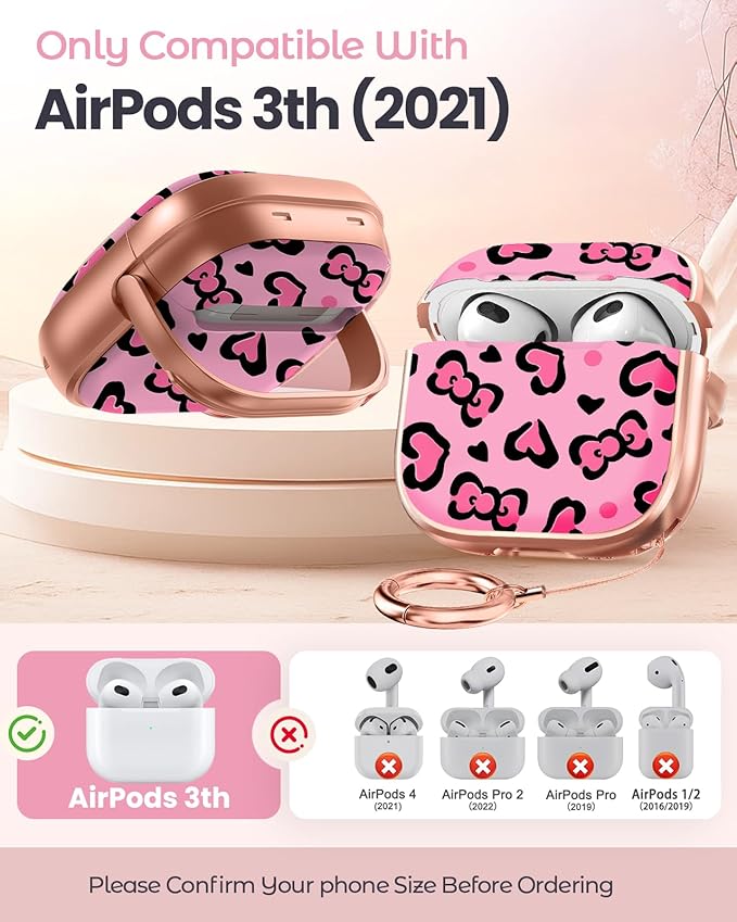 Coralogo for AirPods 3rd Case with Safety Lock - Cute Cartoon for AirPods 3rd Generation for Women Girls Fashion Stylish Leopard Pattern Design Kawaii Girly Girlish Hard Protective Cover