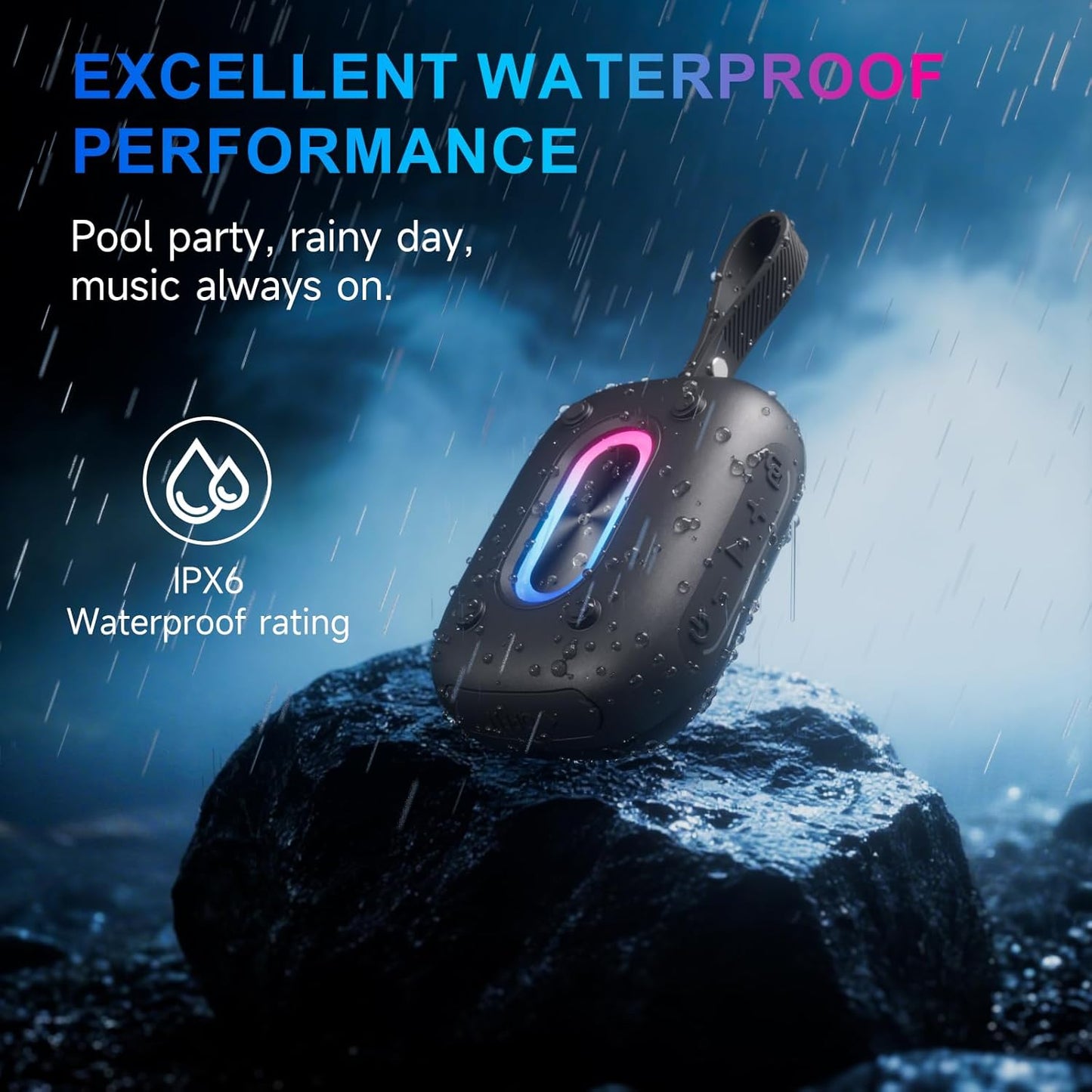 Portable Bluetooth Speaker with LED Lights – IPX5 Waterproof, 20W, TWS Stereo