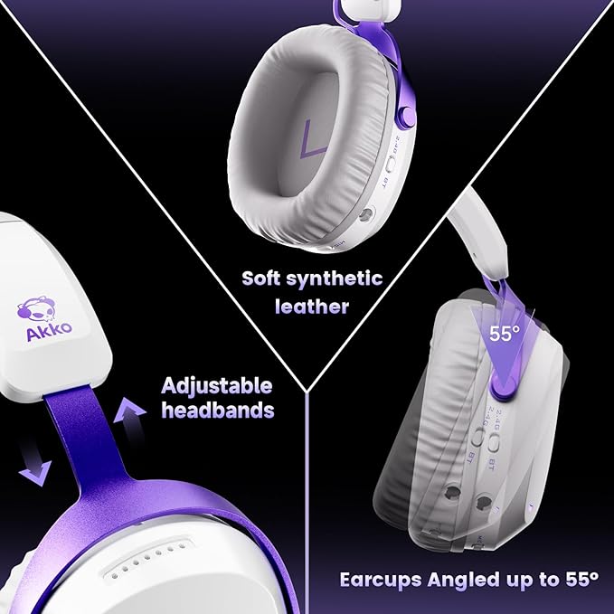 Akko GH300 Wireless Gaming Headphone, Quad-Mode Connectivity White Headset with 50mm Drivers, Virtual 7.1 Surround Sound, Noise Cancelling Mic, RGB Lights Compatible with Laptop, Desktops