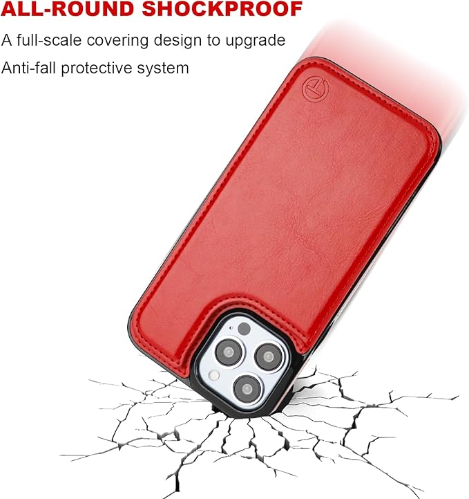 ONETOP Compatible with Magsafe for iPhone 13 Pro Max Wallet Case with Card Holder, PU Leather Kickstand RFID Blocking Case, Double Magnetic Clasp and Durable Shockproof Cover 6.7 Inch (Red)