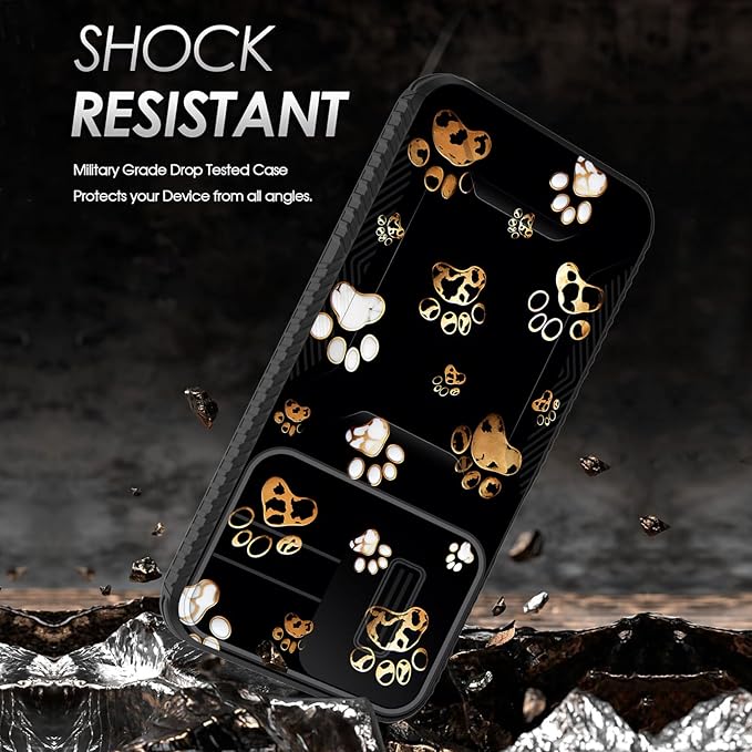 for Galaxy A15 5G Case Built in Slide Camera Lens Cover,Heavy Duty Shockproof Protection Dual Layer Case for Samsung Galaxy A15 5G 6.5 inch 2024,Cute Dog Paw Prints