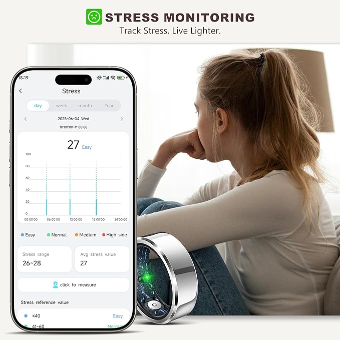 Smart Ring for Women Men, Fashion Minimalist Fitness Ring & Sleep Tracker Ring with Heart Rate, Blood Pressure,5ATM Waterproof Health Ring, No Subscription, Gifts for Women Men Gift (Black,10)