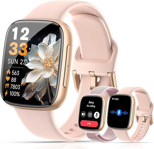 Smart Watches for Women, 1.85" HD AMOLED Display, 2 Bands Included, Works with iPhone & Android, 12-Day Battery, 3ATM Waterproof, Bluetooth Call, Health & Fitness Tracker, Pink
