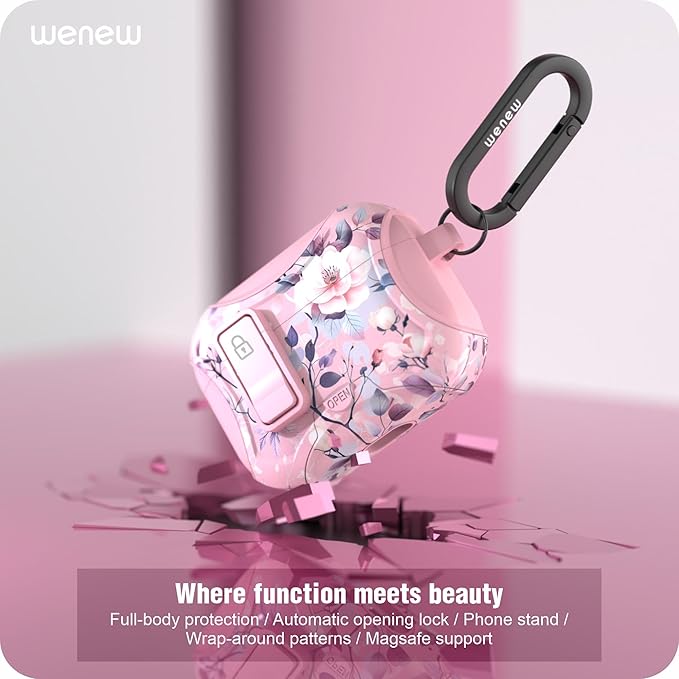 wenew Compatible with AirPods Pro 2nd/1st Generation Case Cover with Phone Stand, Cleaner, Clip, Compatible with Magsafe, One-Click Pop Open Lock iPod Pro Charging Case (Pink 2, AirPods Pro & Pro 2)