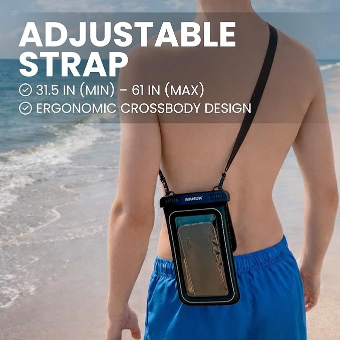 NANUK Waterproof Phone Pouch – IP68 Floating Underwater Dry Bag for Snorkeling & Beach – Touchscreen Case with Adjustable Crossbody Strap, Dual Pockets – Fits All Smartphones (9.45" x 5.43") – Black