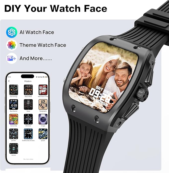 Smart Watches for Men, 1.76" HD Square Touchscreen Smartwatch, Heart Rate/SpO2/Sleep Monitor, Make/Answer Calls, 100+ Sports Modes, IP68 Waterproof Fitness Watch for iPhone Android Compatible (Black)