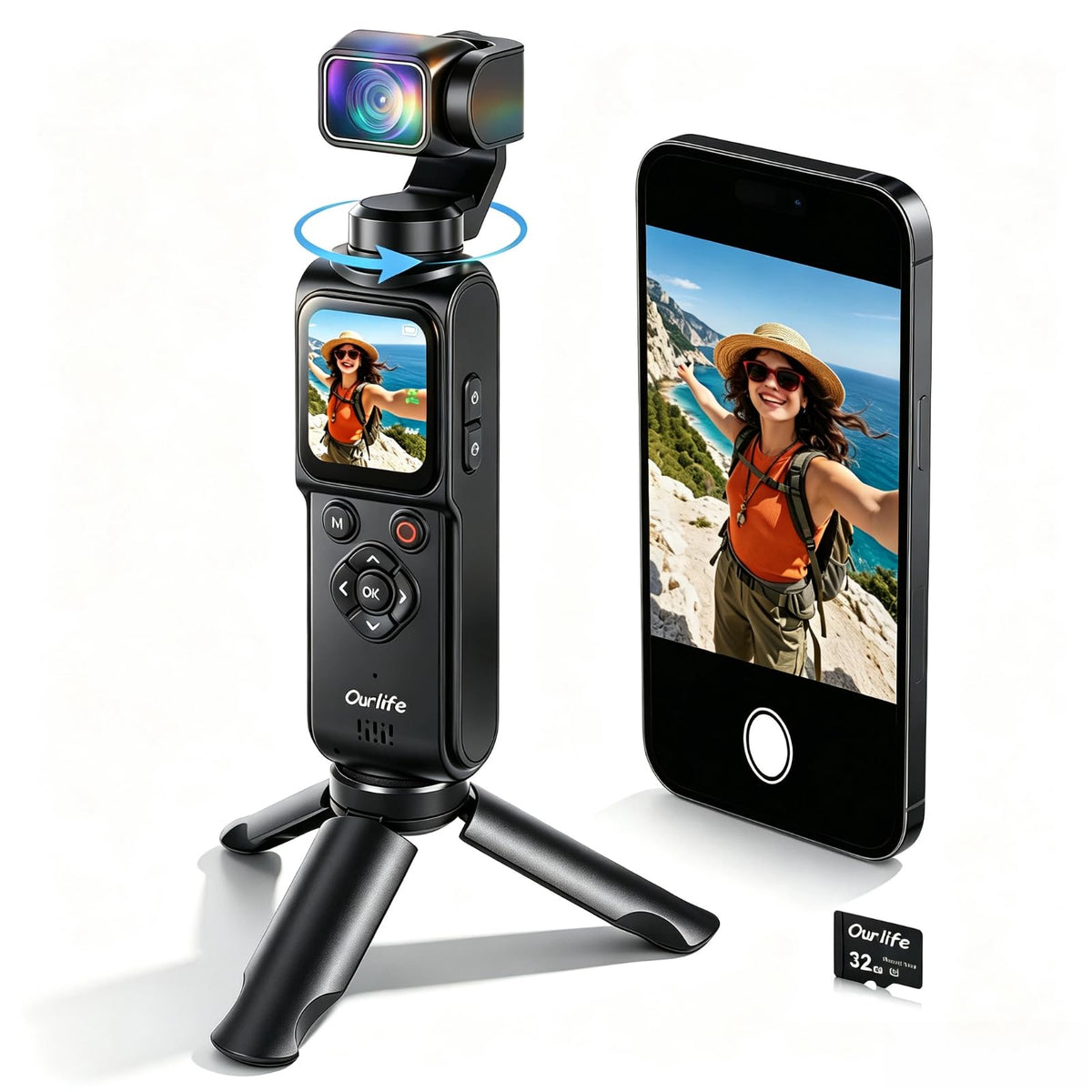 Ourlife 4K Vlogging Camera with Face/Object Tracking 32GB