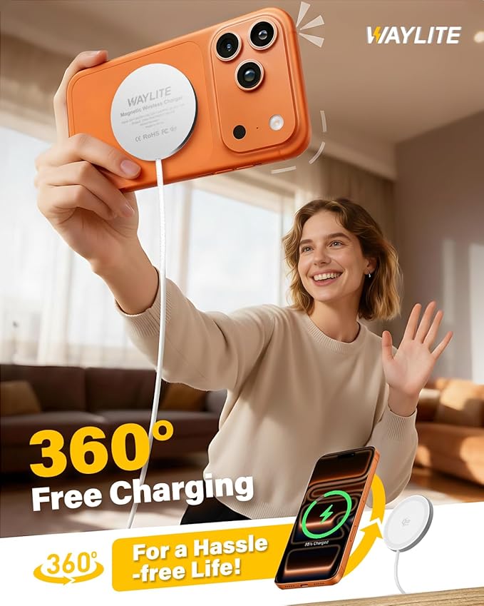 25W Magnetic Wireless Charger, 10FT Fast Charging Pad Qi2.2 Wireless Charge for iPhone 17 16 /AirPods3/2/Pro/for Galaxy S26 Ultra/Pixel 10 Series, Portable Charger for Desk& Travel(2Pack,White)