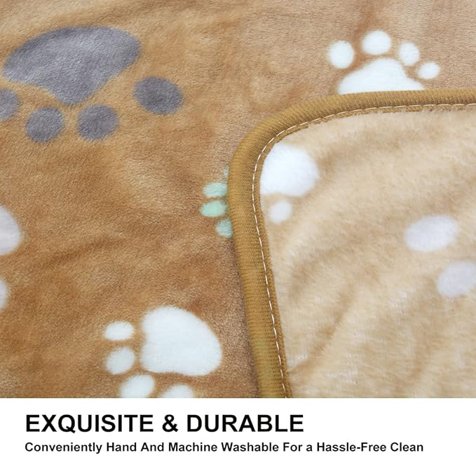 1 Pack 3 Puppy Blankets Super Soft Warm Sleep Mat Cute PAW Print Blanket Fleece Pet Blanket Flannel Throw Dog Blankets for Small Dogs Puppy Cats,Gray/White/Brown-Medium(29"x20")