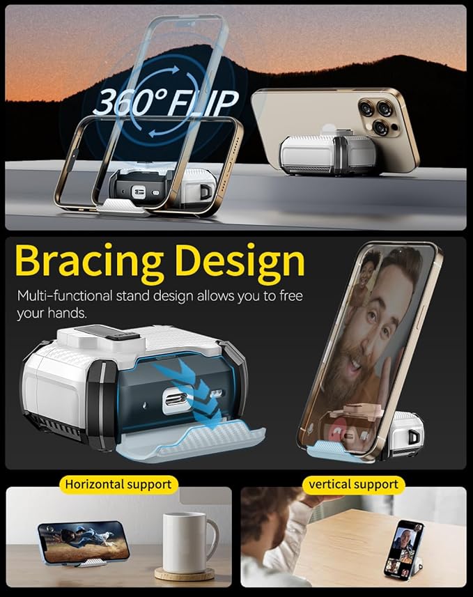 Compatible with AirPods 4 Case,Magnetic Automatic Lock with Phone Stand & Cleaning Kit,Compatible with Magsafe,Carbon Fiber Texture Cover -White
