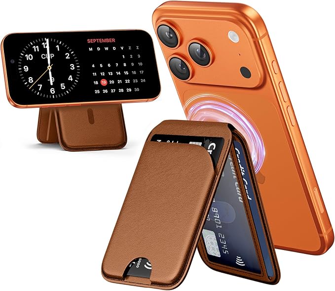 Mag-Safe Wallet for iPhone - Lightweight Magnetic Phone Wallet Stand With Adjustable Leather Card Holder for iPhone 17/16/15/14/13/12 Series, Not for Mini (Brown)