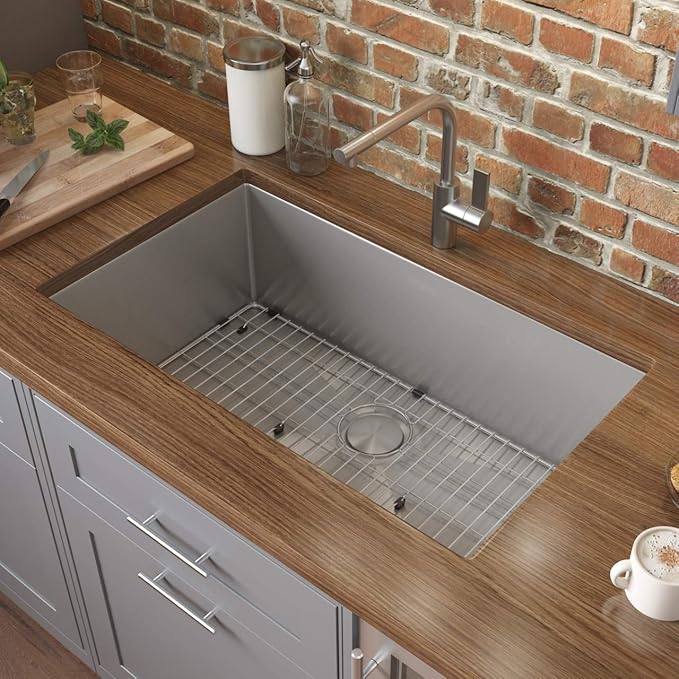 Ruvati RVH7250 Gravena 28" Undermount Single Basin 16 Gauge Stainless Steel Kitchen Sink with Basin Rack and Basket Strainer - Stainless Steel
