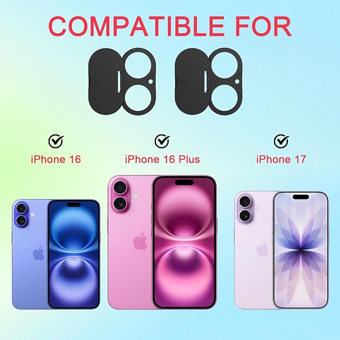 Phone Camera Lens Cover Compatible for Phone 17/16/16 Plus,Camera Lens Protector to Protect Privacy and Security,Strong Adhesive Black-2 Pack