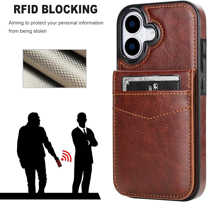 KIHUWEY for iPhone 17 Case Wallet Compatible with MagSafe Wireless Charging, Credit Card Holder, RFID Flip Leather Magnetic Clasp Kickstand Heavy Duty Protective Cover 6.3 Inch (Brown)