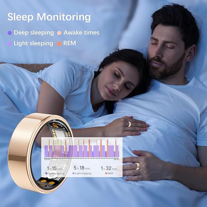 Ring Health Tracker for Women Men, Fit Ring with HeartRate,Blood Oxygen, Sleep Monitor, calories,StepCounter, lP68 Waterproof Smart Ring for iPhone & Android. No Subscription Fee (Rose Gold. 12#)