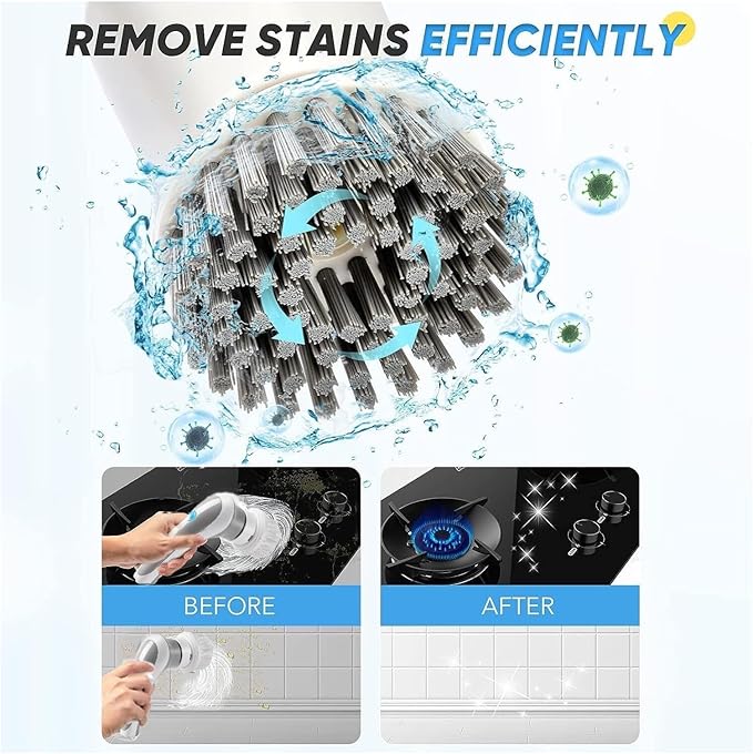 Cordless Electric Rotary Scrubber Rechargeable Handheld Cleaning Brush with 3 Brush Heads for Bathroom Kitchen Tile Floor Sink Bathtub Shower Window(White)