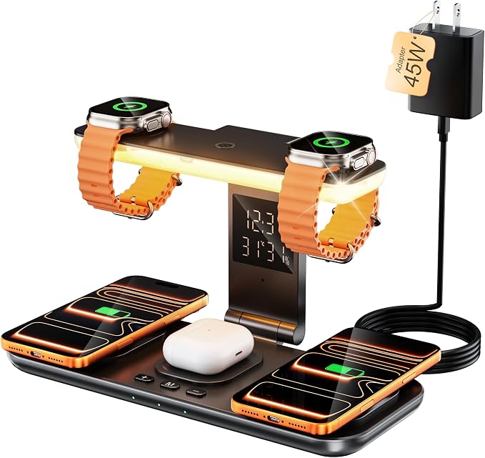 7 in 1 Charging Station, Dual Phone Charging Station for 2 Apple Watch