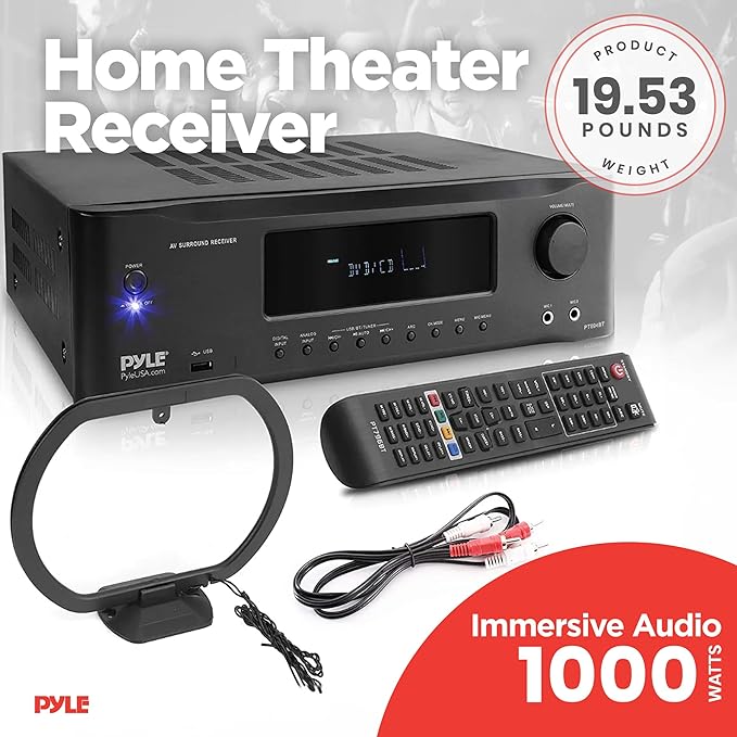 Pyle 7.1-Channel Hi-Fi Bluetooth Stereo Amplifier - 2000 Watt AV Home Theater Speaker Subwoofer Surround Sound Receiver w/ Radio, USB, RCA, HDMI, MIC IN, Supports 4K HD TV's, 3D - Pyle PT796BT