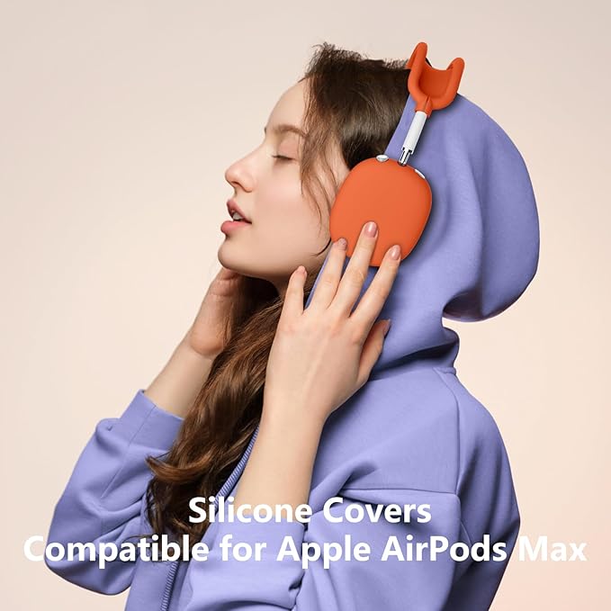 Silicone Case Cover for AirPods Max, Ear Pad Case Cover/Ear Cups Cover/Headband Cover for AirPods Max Headphones, Accessories Soft Silicone Protector for Apple AirPods Max New USB-C (2024) (Orange)