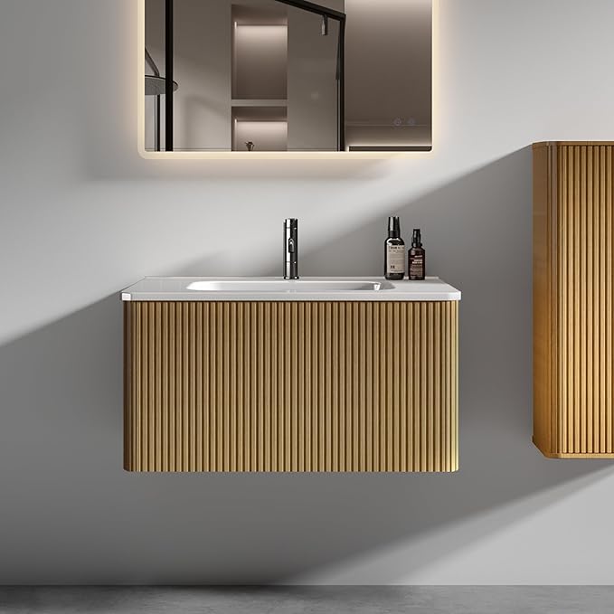 Bathroom Vanity with Sink,Large Storage Wall Mounted Floating Bathroom Vanity with Overflow for Modern Bathroom, One-Piece Sink Basin Minimalist Bathroom Sink Cabinet