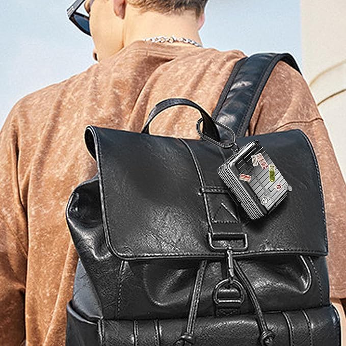 KOREDA Compatible with AirPods Pro 2nd/1st Generation Case Cover, Cute Funny Suitcase Design Case for Airpods Pro 2nd/1st Gen, Fashion Protective Hard Case for Women Men with Keychain (Black)