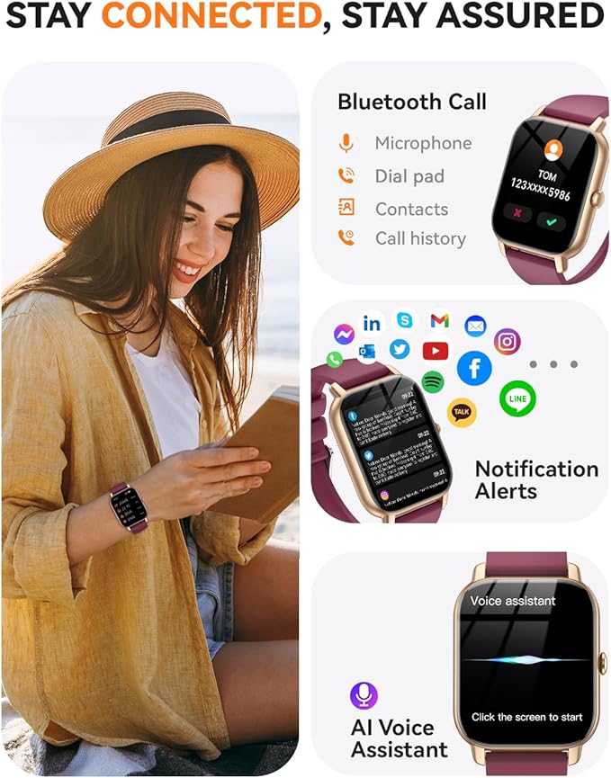 Smart Watches for Men Women(Answer/Make Call), Fitness Tracker Watch with Activity Counter/Sleep Monitor/ 110+ Sports Modes,Smart Watch for Android iPhone iOS Compatible (Wine Red, 1.83)