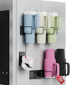 Arctiiro Magnetic Stanley Cup Holder for Refrigerator, Water Bottle Organizer for Stanley 40 oz with Tumbler Lid Organizer, Kitchen Pantry Organizers and Storage for Stanley Cup Accessories