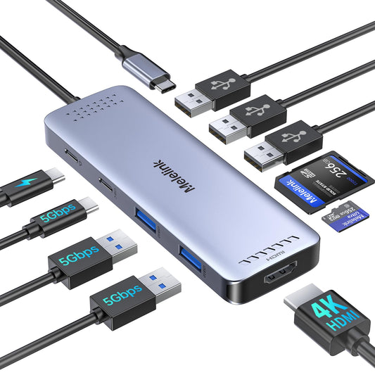 USB C Hub Multiport Adapter for MacBook Pro/Air, 10 in 1 USB C Dongle Mac HDMI Adapter, USBC Dock Compatible for iPad Pro, iMac, Dell, HP, Lenovo (4K@60Hz HDMI,SD/TF Card Reader,100W PD, 6 USB Ports)