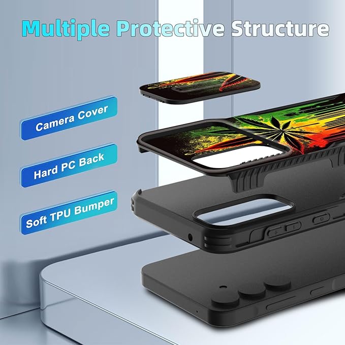 for Galaxy A35 5G Case Built in Slide Camera Lens Cover,Heavy Duty Shockproof Protection Dual Layer Case for Samsung Galaxy A35 5G 6.6 inch 2024,Marijuana Leaf Weed