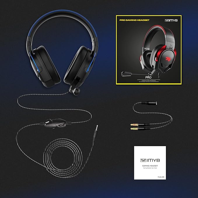 A88 Gaming Headset with Microphone, Stereo Wired Noise Cancelling Over-Ear Headphones with Mic for Pc, Ps5, Xbox One Series X/s, Ps4, Computer, Laptop, Mac, Nintendo, Gamer (Blue)