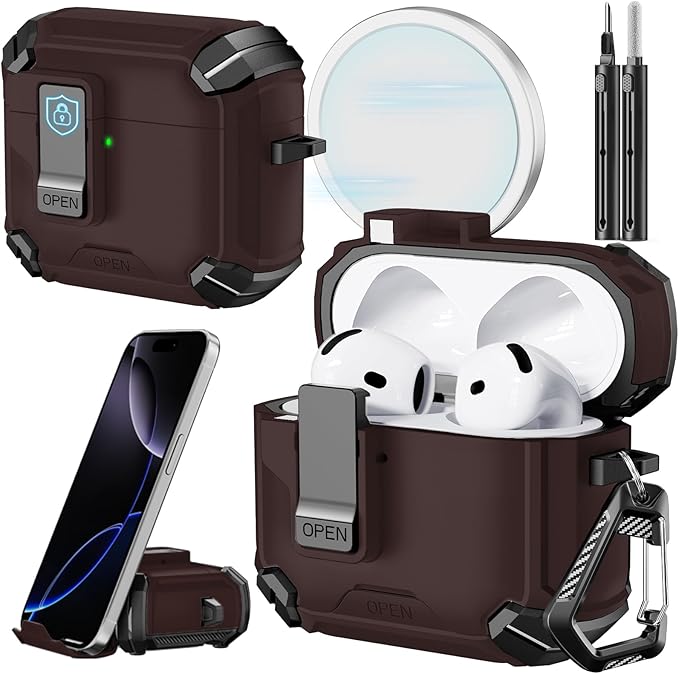 Inesore Compatible with AirPods 4th Case with Phone Stand & Cleaning Kit,Compatible with Magsafe,Magnetic Automatic Lock for Airpods 4 with Active Noise Cancellation Charging Cover (2024)