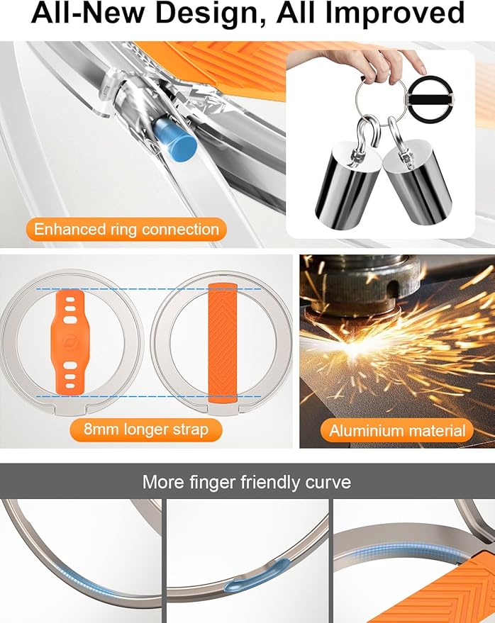 EWA MagOne 2nd Gen [Compatible with MagSafe] Phone Grip Stand with Replaceable Silicone Finger Strap, Magnetic Ring Holder Kickstand Loop, for iPhone 16,15,14,13Pro/ Max/Plus-(Gold-Orange)