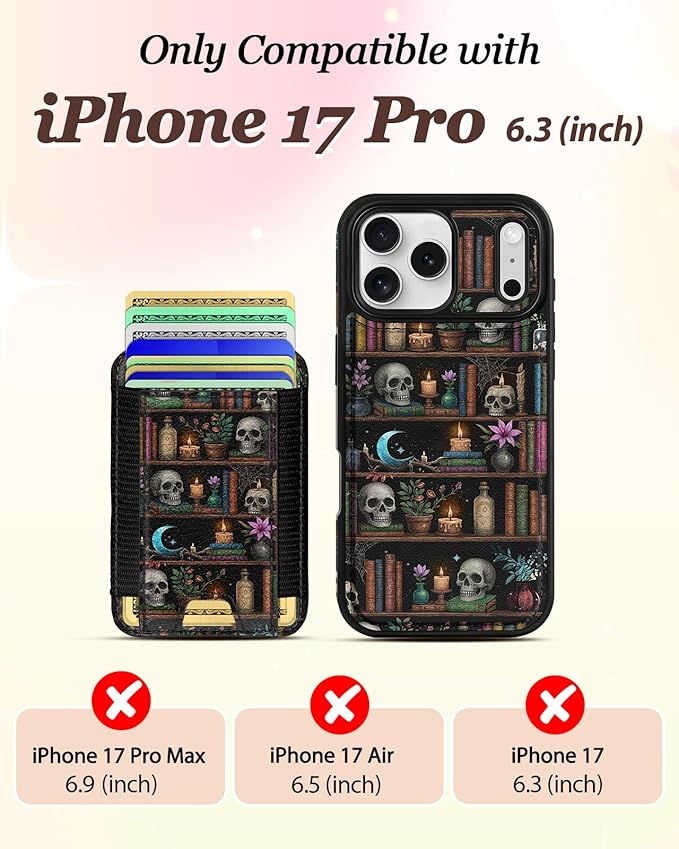 Shorogyt for iPhone 17 Pro Case Wallet - Fits 5 Cards, Compatible with Magsafe Detachable Magnetic Credit Card Holder Leather Cardholder Cute Phone Cover Women Girls for Apple 17Pro, Bookshelf