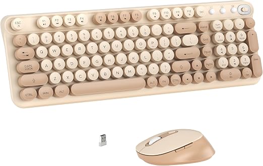 Links9+ Wireless Keyboard and Mouse Combo, Full Sized (Milk Tea)