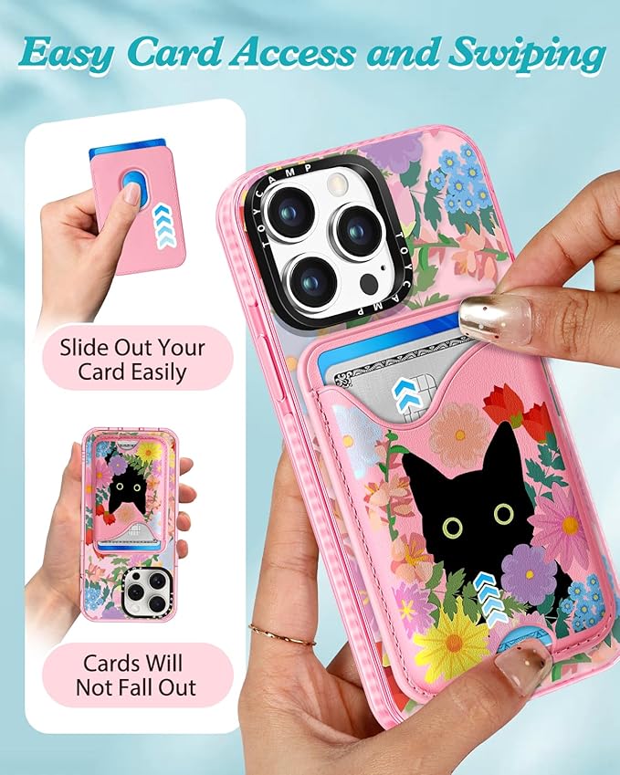 Toycamp for iPhone 13 Pro Case - Compatible with Magsafe Credit Card Holder Wallet Magnetic Cute Women Teen Girls Kawaii Girly Unique Cat Flower Design Phone Cover for iPhone 13 Pro