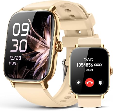 Smart Watch for Women Men- Answer/Make Call, IP68 Waterproof Fitness Step Tracker Watch with Sleep Monitor/Activity Counter/110+ Sport Mode, Smartwatch for Andriod iPhone Compatible, Gold