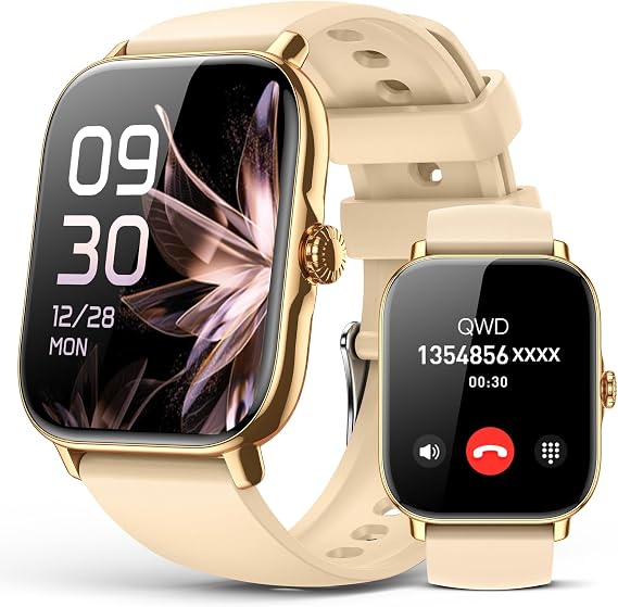 Smart Watch for Women Men- Answer/Make Call, IP68 Waterproof Fitness Step Tracker Watch with Sleep Monitor/Activity Counter/110+ Sport Mode, Smartwatch for Andriod iPhone Compatible, Gold